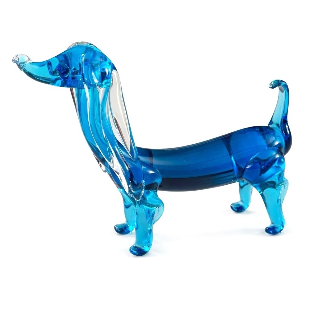 Vintage Blue Teal Art Glass Dachshund Dog Figurine 7" Long MCM‎ Modern Sculpture